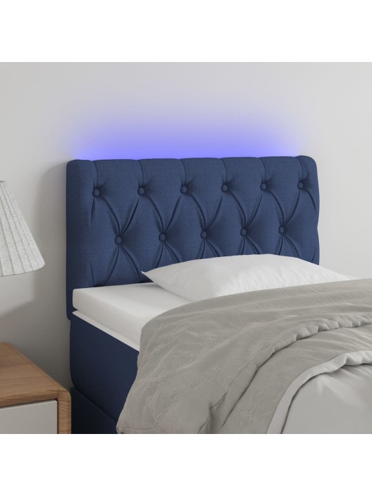 Gultas galvgalis ar led, 80x7x78/88 cm, zils audums