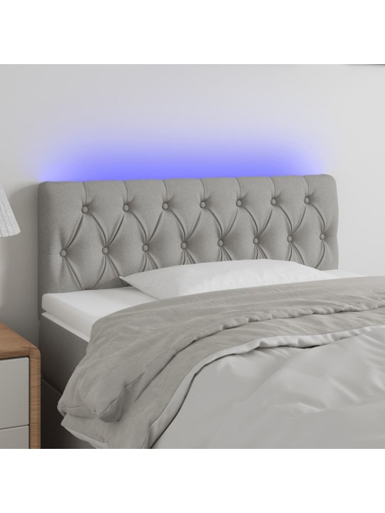 Gultas galvgalis ar led, 90x7x78/88 cm, gaiši pelēks audums