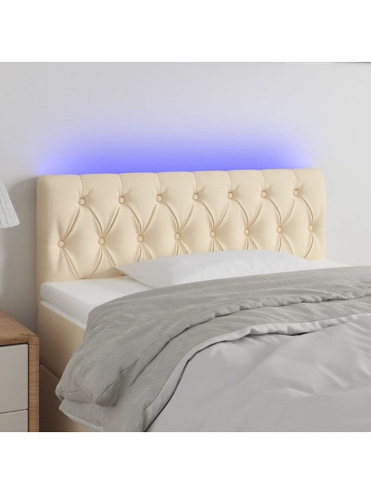 Gultas galvgalis ar led, 90x7x78/88 cm, krēmkrāsas audums