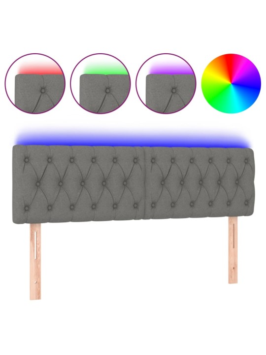 Gultas galvgalis ar LED, 144x7x78/88 cm, tumši pelēks audums