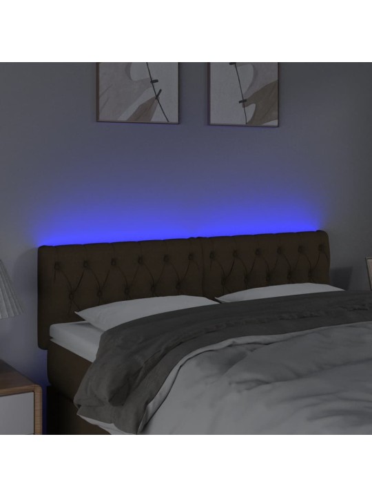 Gultas galvgalis ar LED, 144x7x78/88 cm, tumši brūns audums