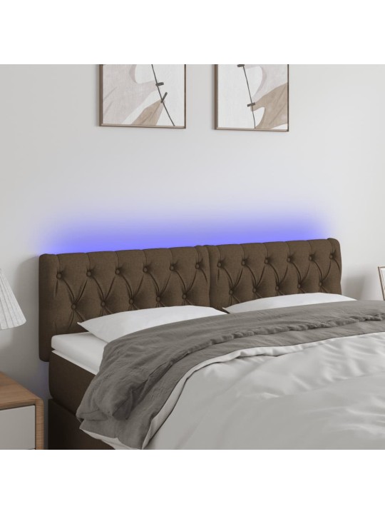 Gultas galvgalis ar LED, 144x7x78/88 cm, tumši brūns audums