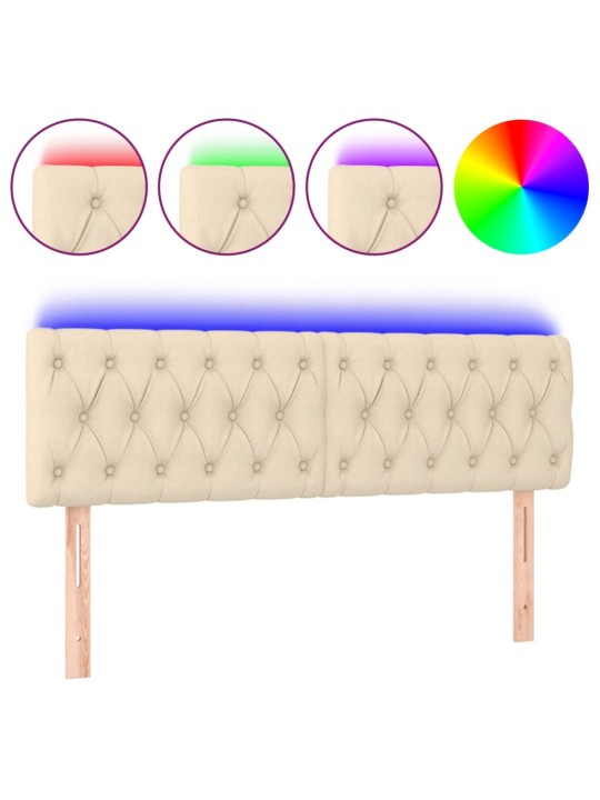 Gultas galvgalis ar LED, 144x7x78/88 cm, krēmkrāsas audums