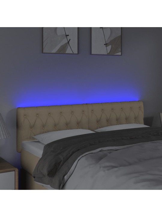 Gultas galvgalis ar LED, 144x7x78/88 cm, krēmkrāsas audums