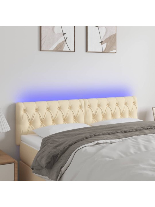 Gultas galvgalis ar LED, 144x7x78/88 cm, krēmkrāsas audums