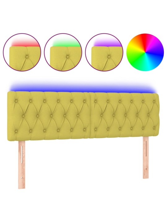 Gultas galvgalis ar LED, 144x7x78/88 cm, zaļš audums