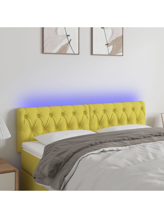 Gultas galvgalis ar LED, 144x7x78/88 cm, zaļš audums