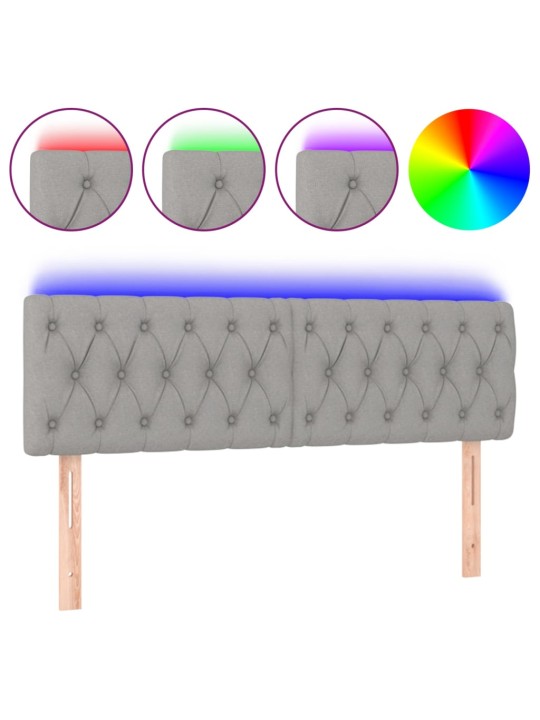 Gultas galvgalis ar LED, 160x7x78/88 cm, gaiši pelēks audums