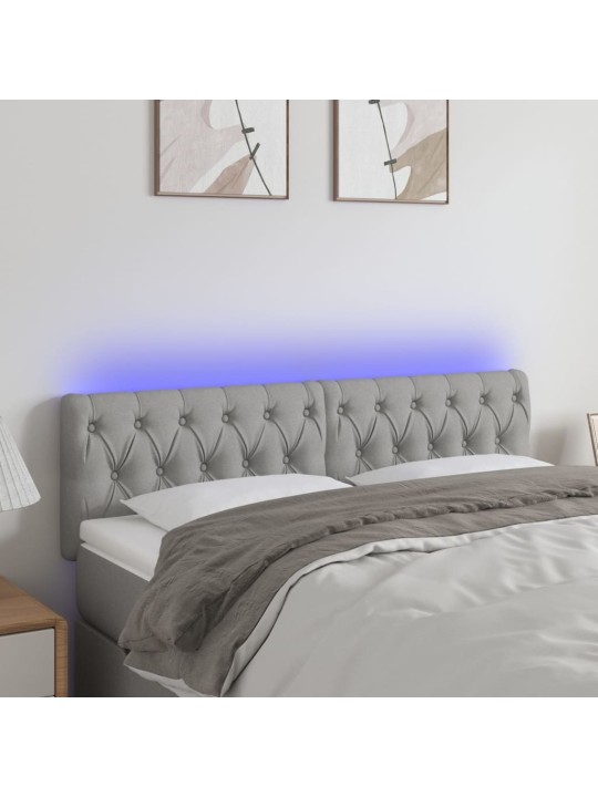 Gultas galvgalis ar LED, 160x7x78/88 cm, gaiši pelēks audums