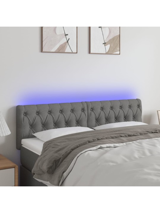 Gultas galvgalis ar LED, 160x7x78/88 cm, tumši pelēks audums