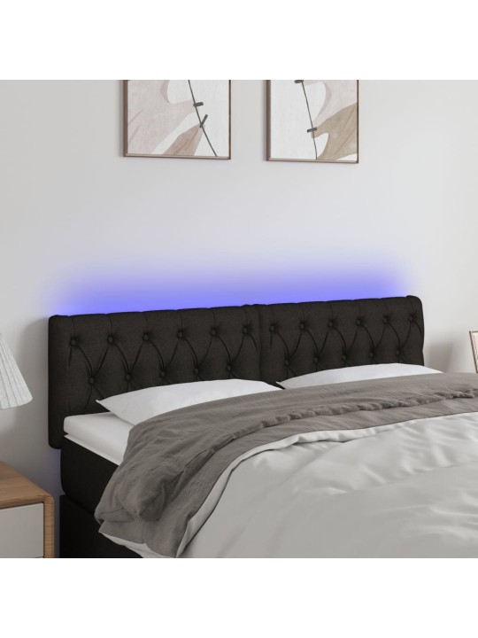Gultas galvgalis ar LED, 160x7x78/88 cm, melns audums