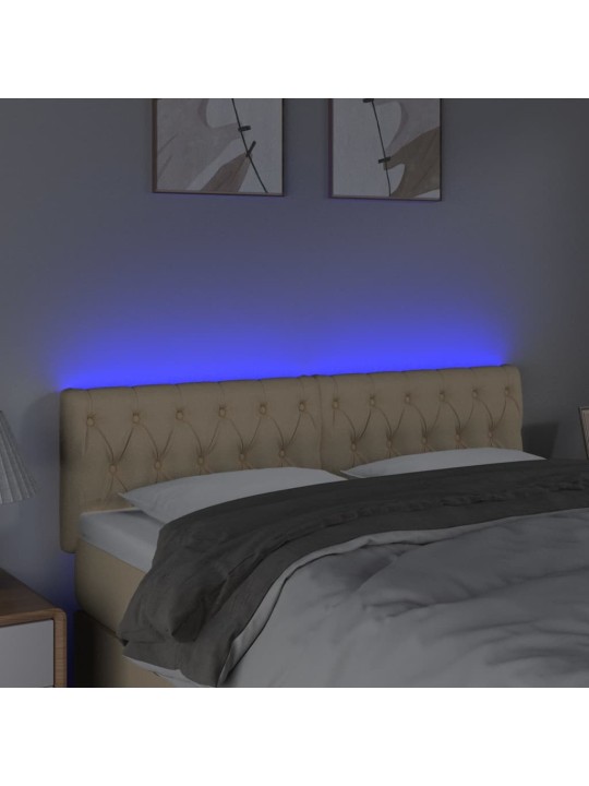 Gultas galvgalis ar LED, 160x7x78/88 cm, krēmkrāsas audums