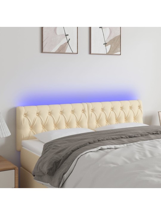 Gultas galvgalis ar LED, 160x7x78/88 cm, krēmkrāsas audums