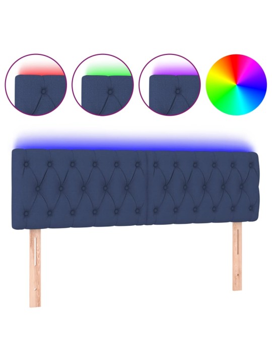 Gultas galvgalis ar LED, 160x7x78/88 cm, zils audums