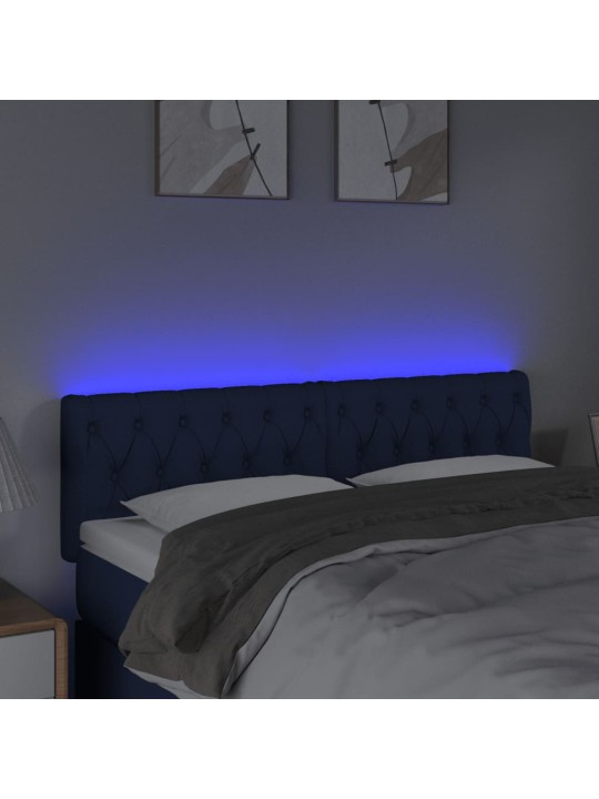 Gultas galvgalis ar LED, 160x7x78/88 cm, zils audums