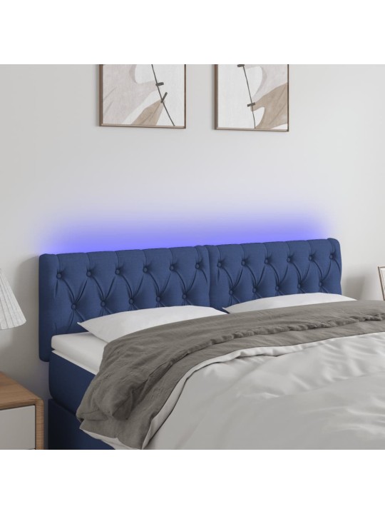 Gultas galvgalis ar LED, 160x7x78/88 cm, zils audums