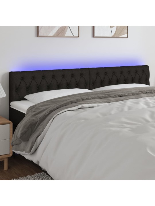 Gultas galvgalis ar LED, 180x7x78/88 cm, melns audums