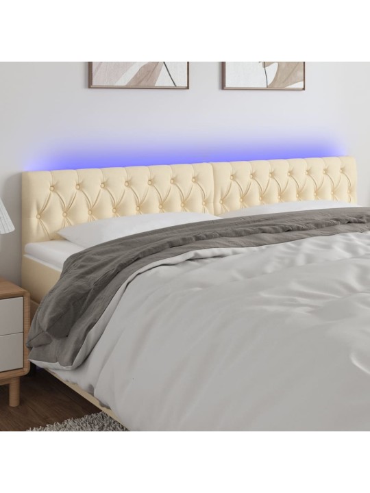 Gultas galvgalis ar LED, 180x7x78/88 cm, krēmkrāsas audums