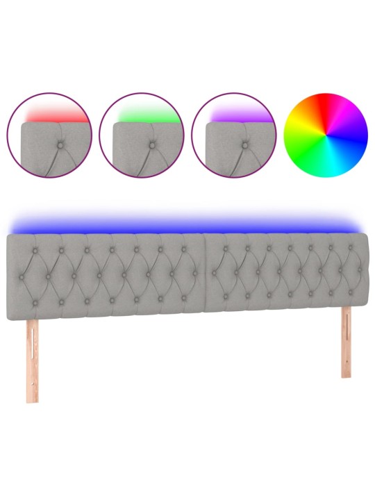 Gultas galvgalis ar led, 200x7x78/88 cm, gaiši pelēks audums