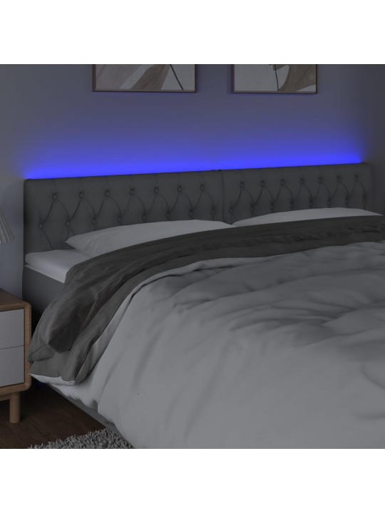 Gultas galvgalis ar led, 200x7x78/88 cm, gaiši pelēks audums
