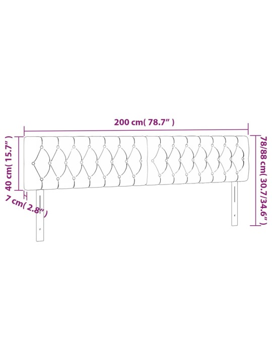 Gultas galvgalis ar led, 200x7x78/88 cm, gaiši pelēks audums