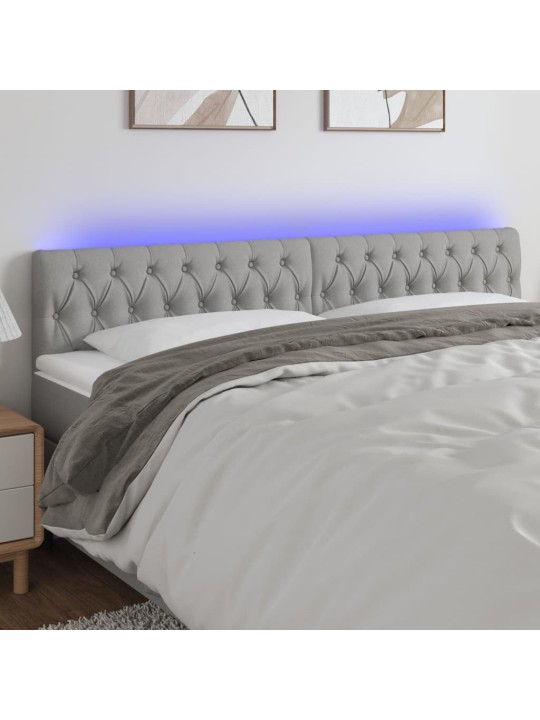 Gultas galvgalis ar led, 200x7x78/88 cm, gaiši pelēks audums
