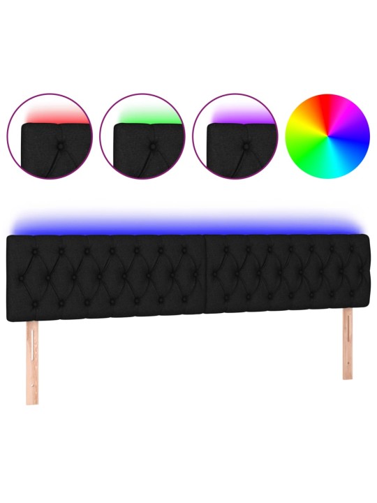 Gultas galvgalis ar led, 200x7x78/88 cm, melns audums