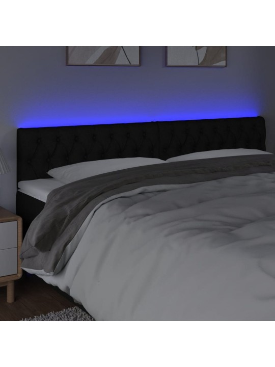 Gultas galvgalis ar led, 200x7x78/88 cm, melns audums