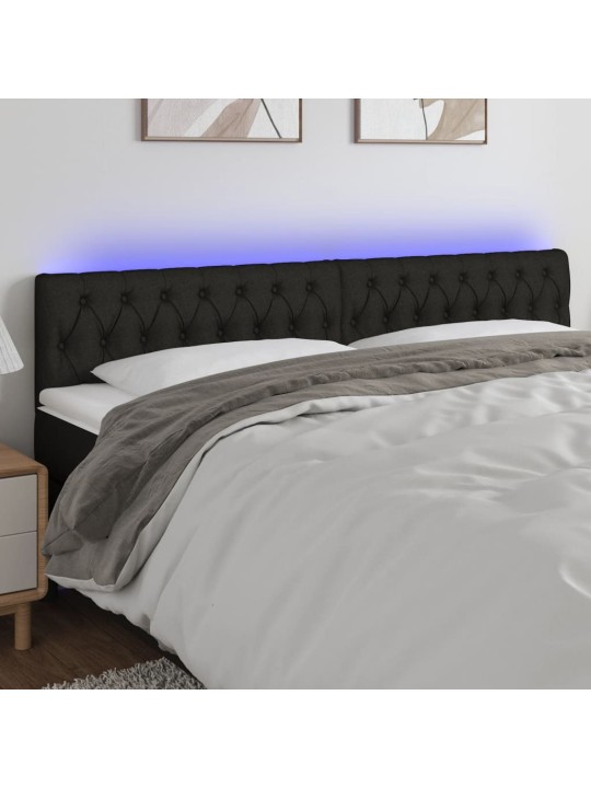 Gultas galvgalis ar led, 200x7x78/88 cm, melns audums