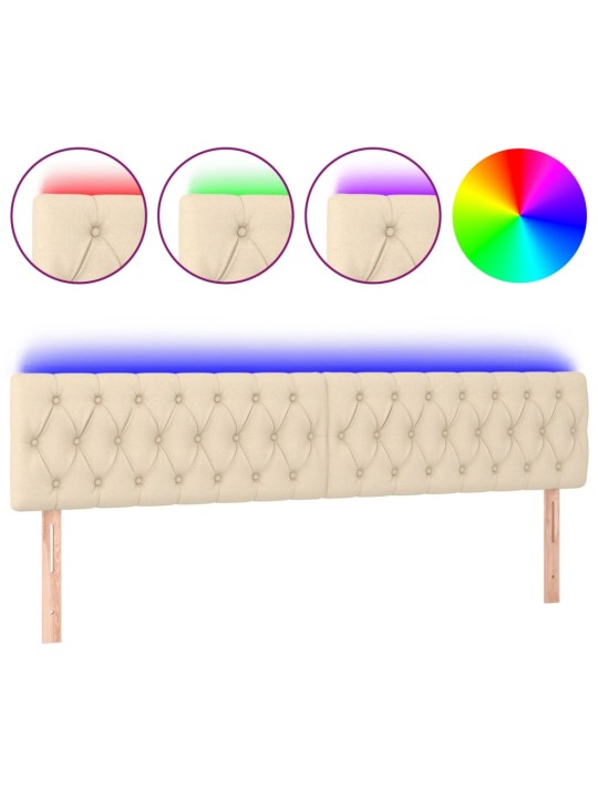 Gultas galvgalis ar led, 200x7x78/88 cm, krēmkrāsas audums