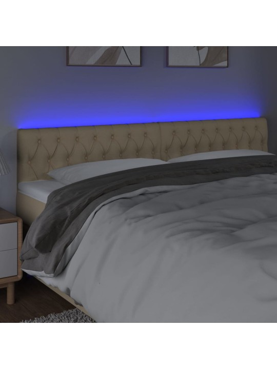 Gultas galvgalis ar led, 200x7x78/88 cm, krēmkrāsas audums