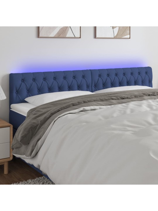 Gultas galvgalis ar led, 200x7x78/88 cm, zils audums