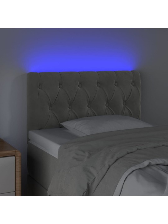 Gultas galvgalis ar led, 80x7x78/88 cm, gaiši pelēks samts