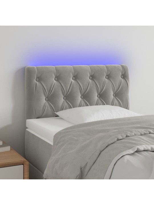 Gultas galvgalis ar led, 80x7x78/88 cm, gaiši pelēks samts