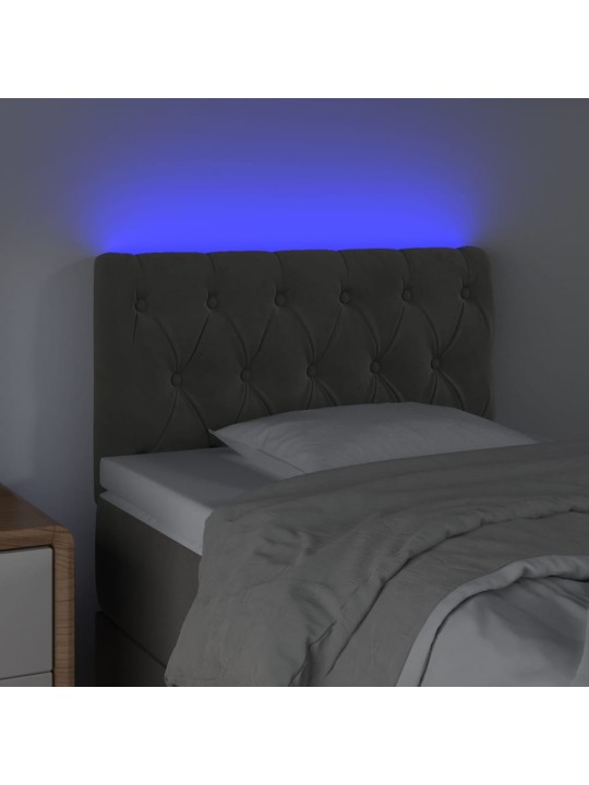 Gultas galvgalis ar led, 80x7x78/88 cm, tumši pelēks samts