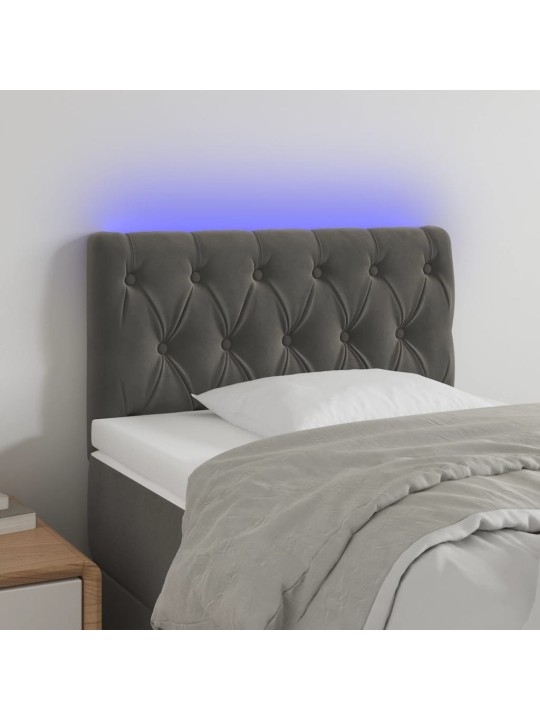 Gultas galvgalis ar led, 80x7x78/88 cm, tumši pelēks samts