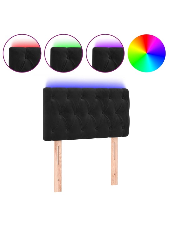 Gultas galvgalis ar led, 80x7x78/88 cm, melns samts