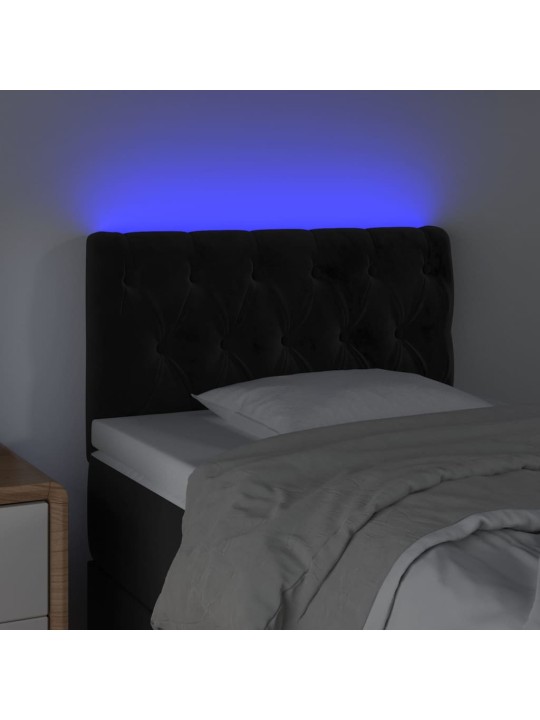 Gultas galvgalis ar led, 80x7x78/88 cm, melns samts