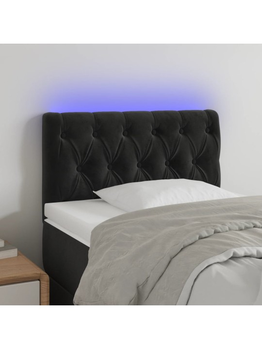 Gultas galvgalis ar led, 80x7x78/88 cm, melns samts