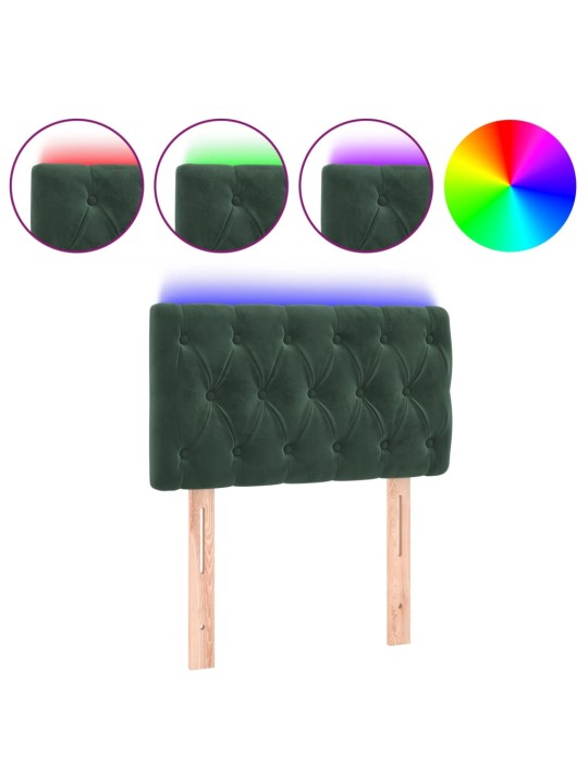 Gultas galvgalis ar led, 80x7x78/88 cm, tumši zaļš samts