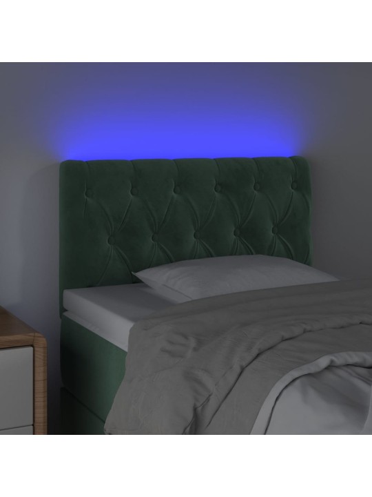 Gultas galvgalis ar led, 80x7x78/88 cm, tumši zaļš samts