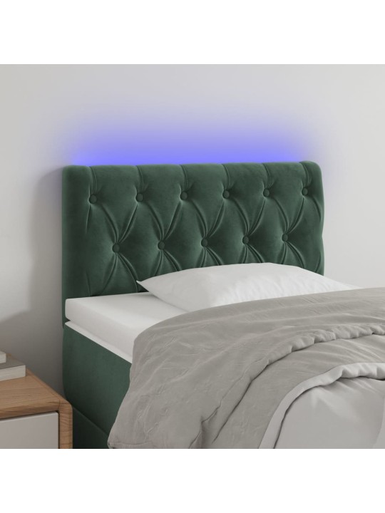 Gultas galvgalis ar led, 80x7x78/88 cm, tumši zaļš samts