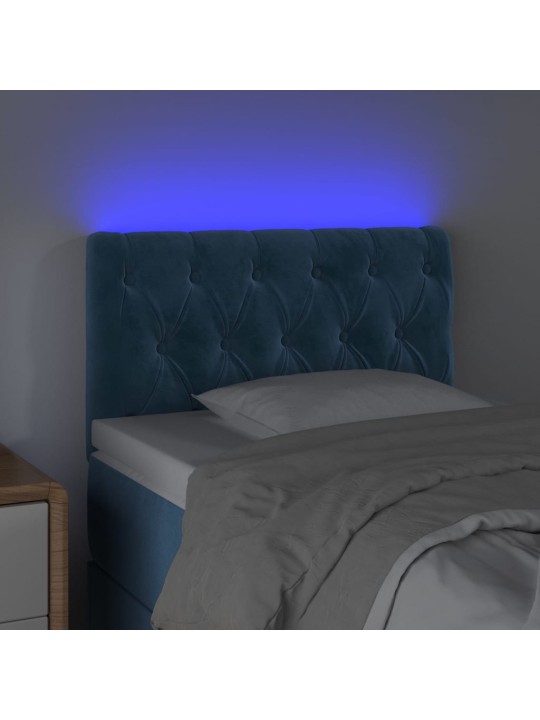 Gultas galvgalis ar led, 80x7x78/88 cm, tumši zils samts