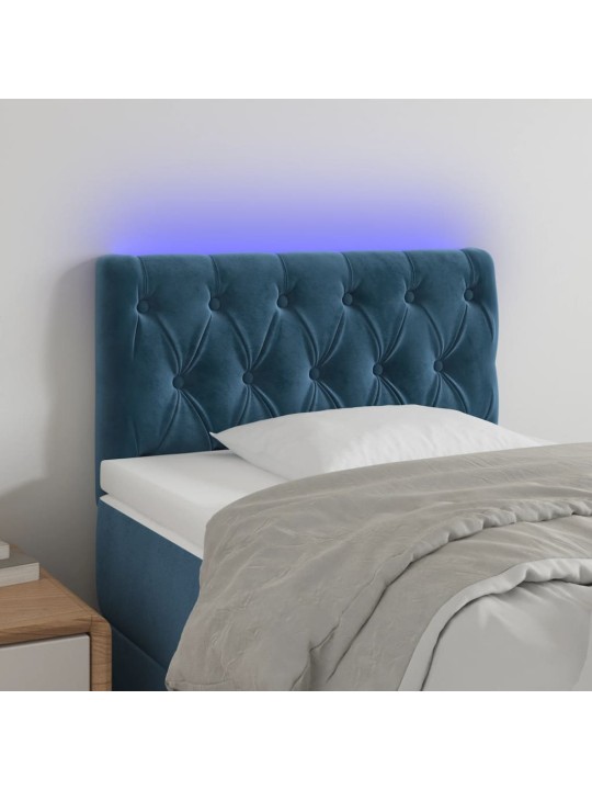 Gultas galvgalis ar led, 80x7x78/88 cm, tumši zils samts