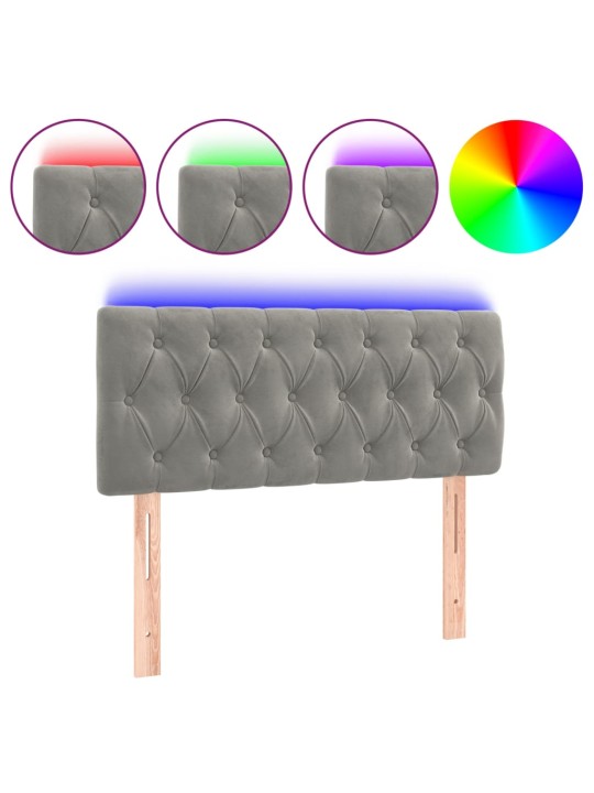 Gultas galvgalis ar led, 90x7x78/88 cm, gaiši pelēks samts
