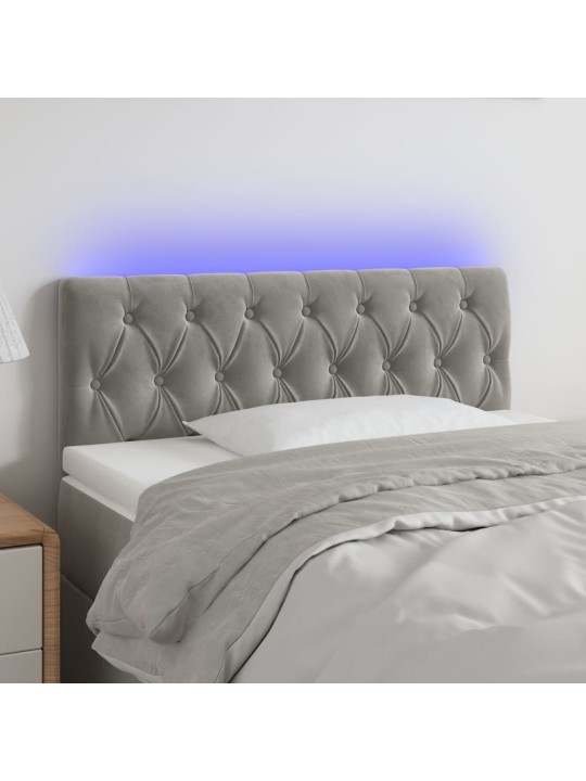 Gultas galvgalis ar led, 90x7x78/88 cm, gaiši pelēks samts