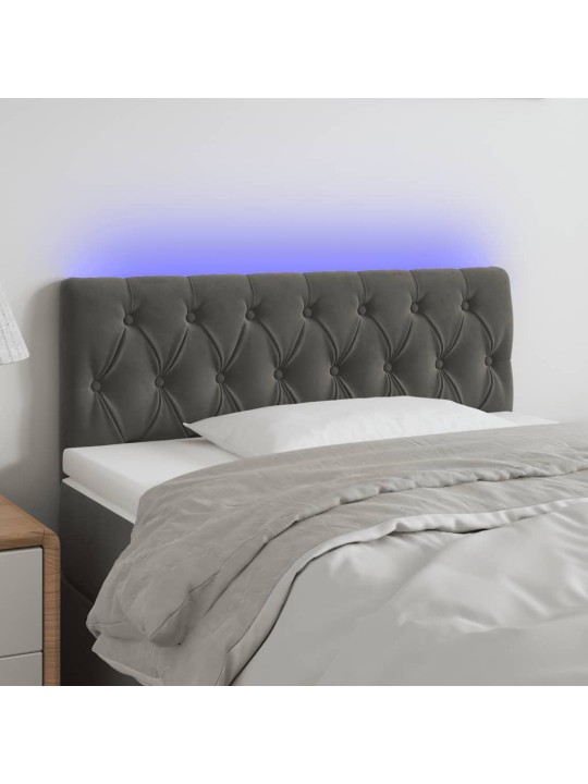 Gultas galvgalis ar led, 90x7x78/88 cm, tumši pelēks samts