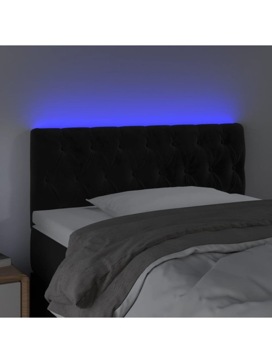 Gultas galvgalis ar led, 90x7x78/88 cm, melns samts