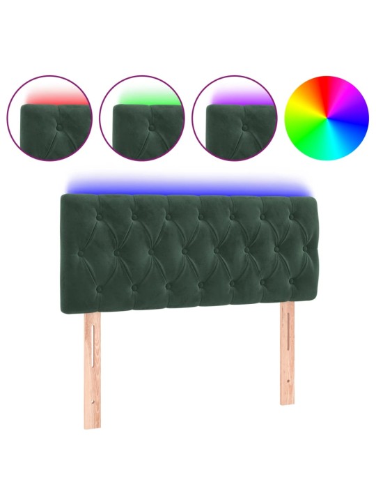 Gultas galvgalis ar led, 90x7x78/88 cm, tumši zaļš samts