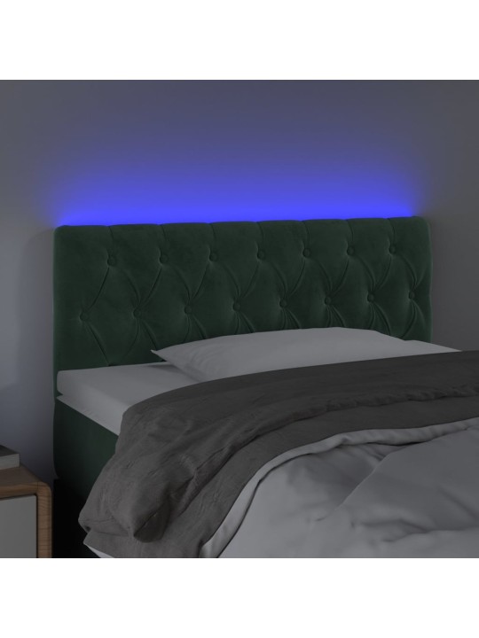 Gultas galvgalis ar led, 90x7x78/88 cm, tumši zaļš samts